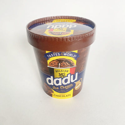Taza de papel desechable de helado con tapa de 17 onzas de contenedor de pared única de 520 ml