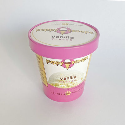 Taza de papel de helado impreso a medida con tapa para yogur congelado 14 oz 420 ml