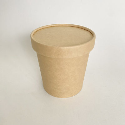 Taza de papel biodegradable de sopa con tapa 16 oz 500 ml contenedor de fideos Kraft