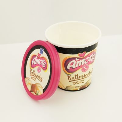 6 oz 175 ml de papel tazas de yogur congelado, tapa plana tazas de papel de helado personalizadas con cuchara