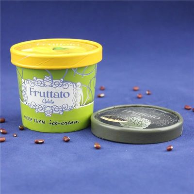 Taza de papel de helado recubierta en PE con tapa Cuchara de plástico Embalaje de doble pared