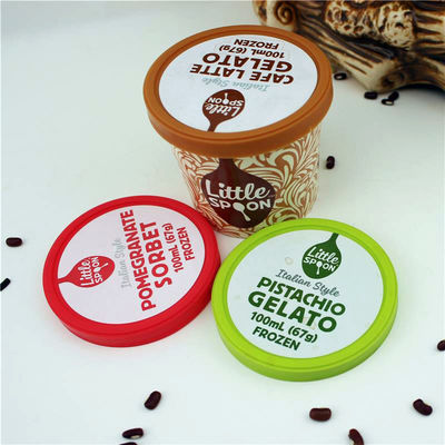 Taza de papel de helado recubierta en PE con tapa Cuchara de plástico Embalaje de doble pared