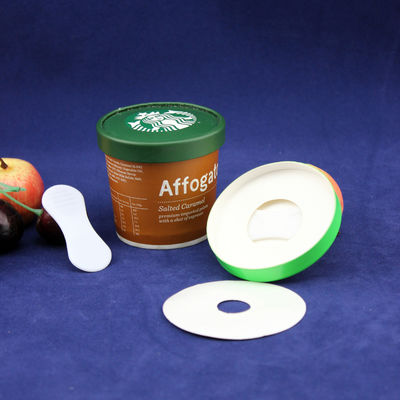 Taza de papel de helado recubierta en PE con tapa Cuchara de plástico Embalaje de doble pared