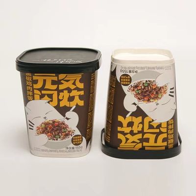 Comida caliente taza de papel de fideos de 600 ml desechable de impresión personalizada cuenco cuadrado con tapa