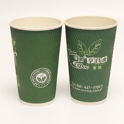 Taza de papel de pared de doble ondulación vertical verde personalizada reciclable para café