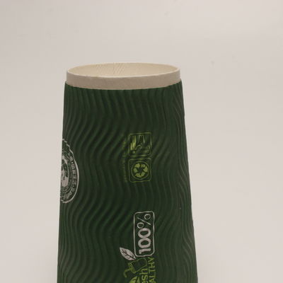 Taza de papel de pared de doble ondulación vertical verde personalizada reciclable para café