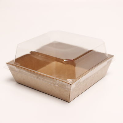 Caja de embalaje de panadería de alimentos con tapa Contenedor de pastel de papel kraft con cubierta de plástico