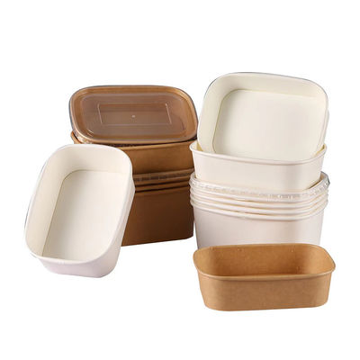 Servir cuencos de papel Kraft desechables, cuencos de papel rectangulares para llevar en el microondas
