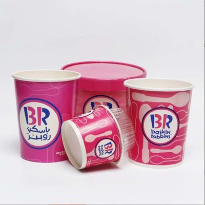 Embalaje de yogur impreso personalizado desechable reciclado de calidad alimentaria copas de papel de helado con tapa
