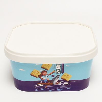 Cuenco de papel ecológico para llevar, ensalada cuadrada de 1100 ml contenedor de papel de comida con tapa