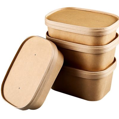 Cuadro personalizado con cubierta para impresión, cuenco de ensaladas Kraft polivalente caja de papel rectangular, tanto cubierta de papel como de