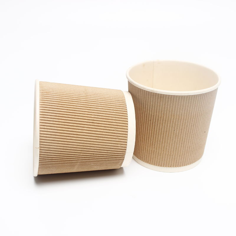 Tazas de café corrugadas degradables con tapas, tazas de papel compostables para bebidas calientes